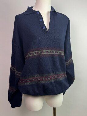 90s vintage oversized dad vibes sweater | preppy polo style collar button v neck